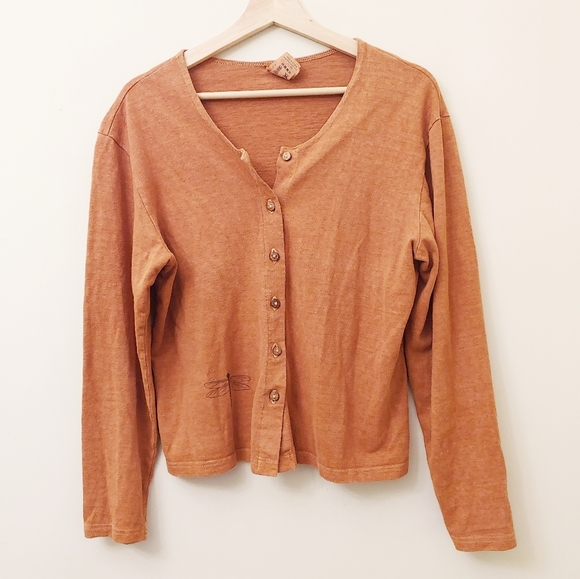 earth creations Sweaters - Earth Creations Lagenlook Orange Button Front Hemp Organic Cotton Cardigan